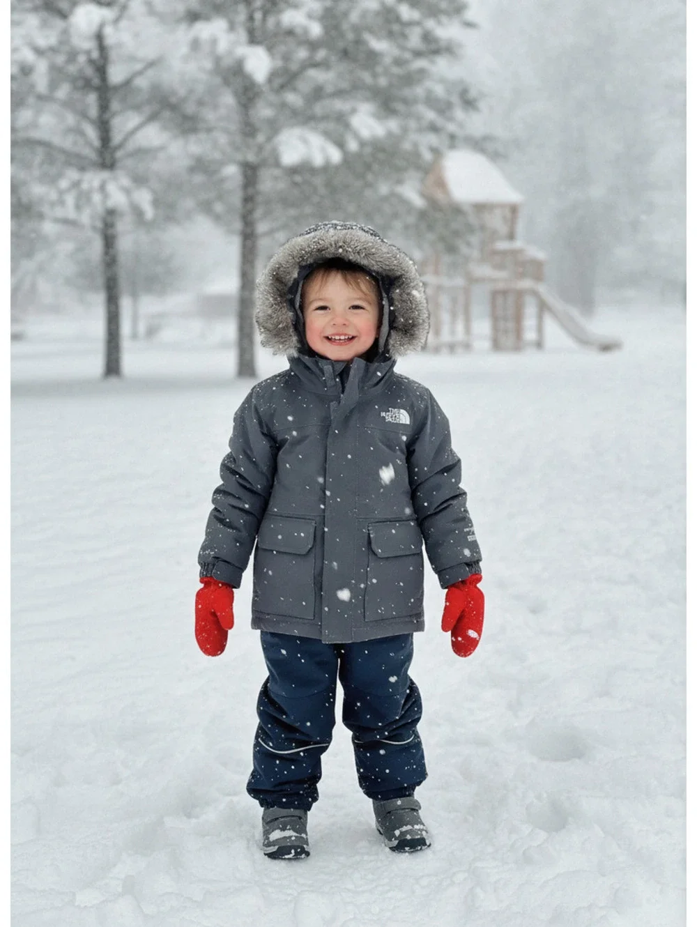 The North Face Toddler 2T DryVent 550 Down Winter Coat Parka Jacket Gray Black